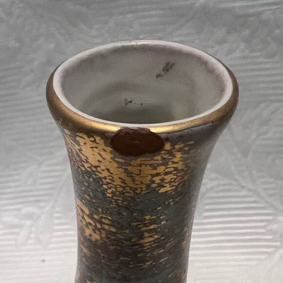 Stangl Vases (2) Turquoise Antique Gold Hand Painted Vintage - Picture 5 of 11